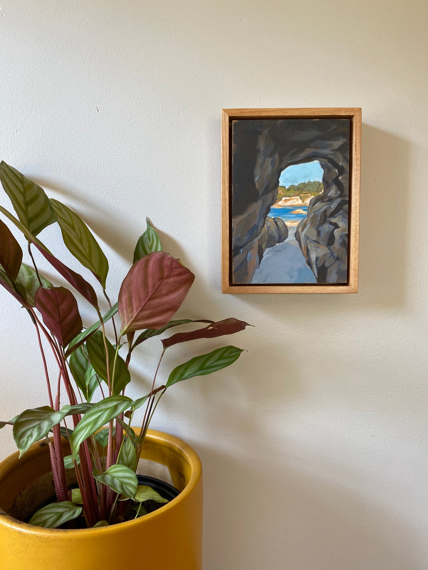 5x7 Original Framed acrylic art on wood of Keyhole view art Otter Rock in Oregon.