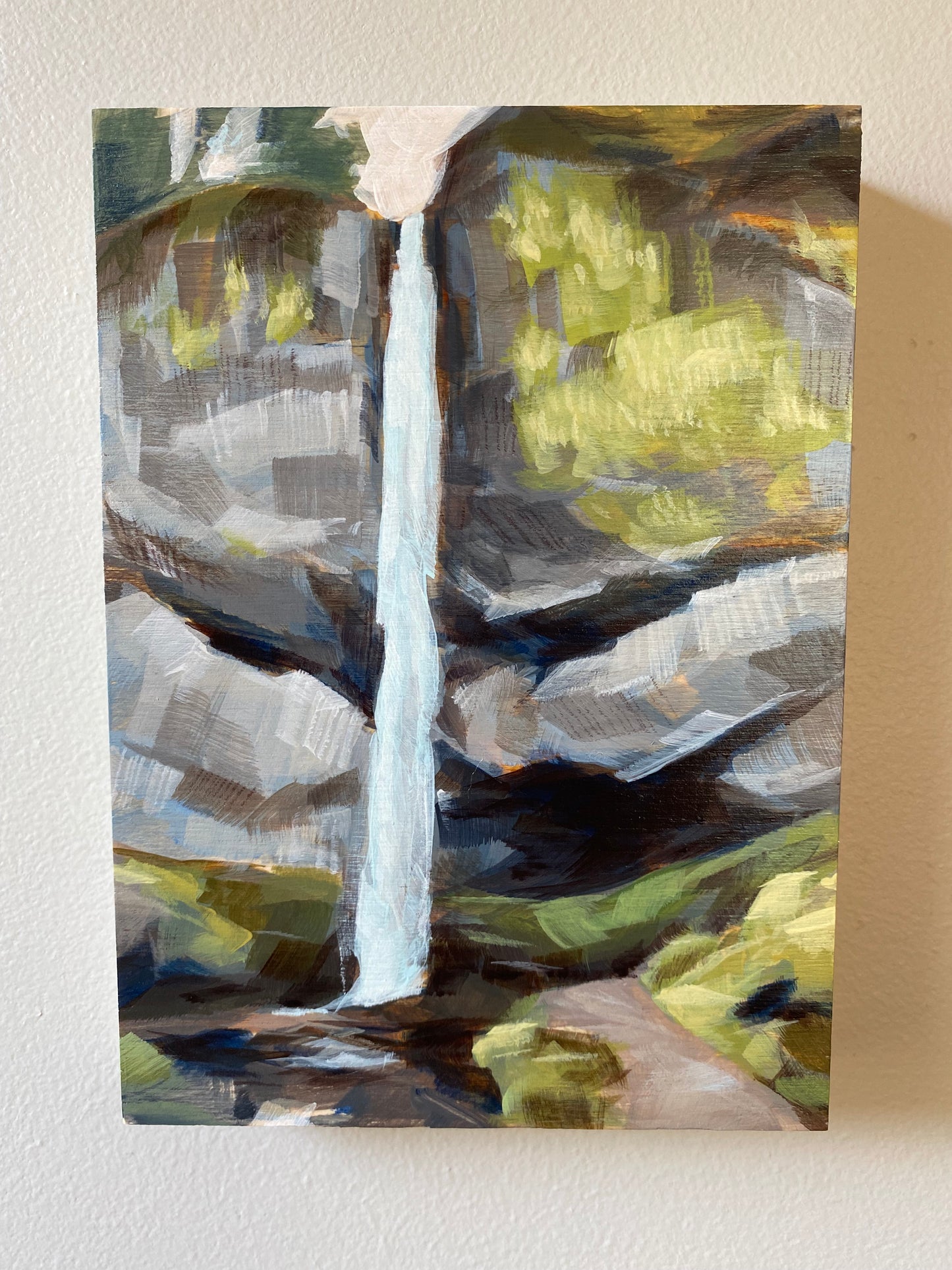 5x7 original acrylic painting of Latourell falls waterfall in the Columbia River Gorge