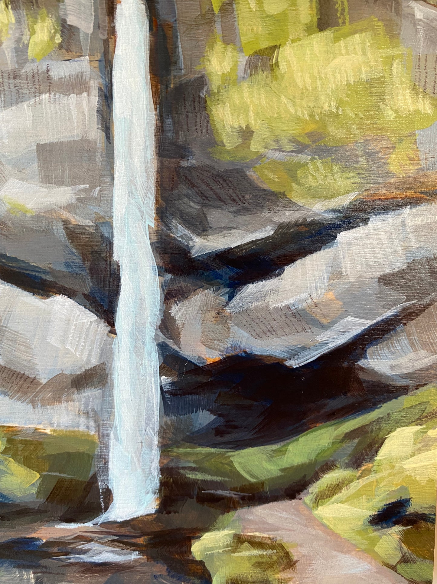 5x7 abstract original acrylic painting of Latourell falls waterfall in the Columbia River Gorge