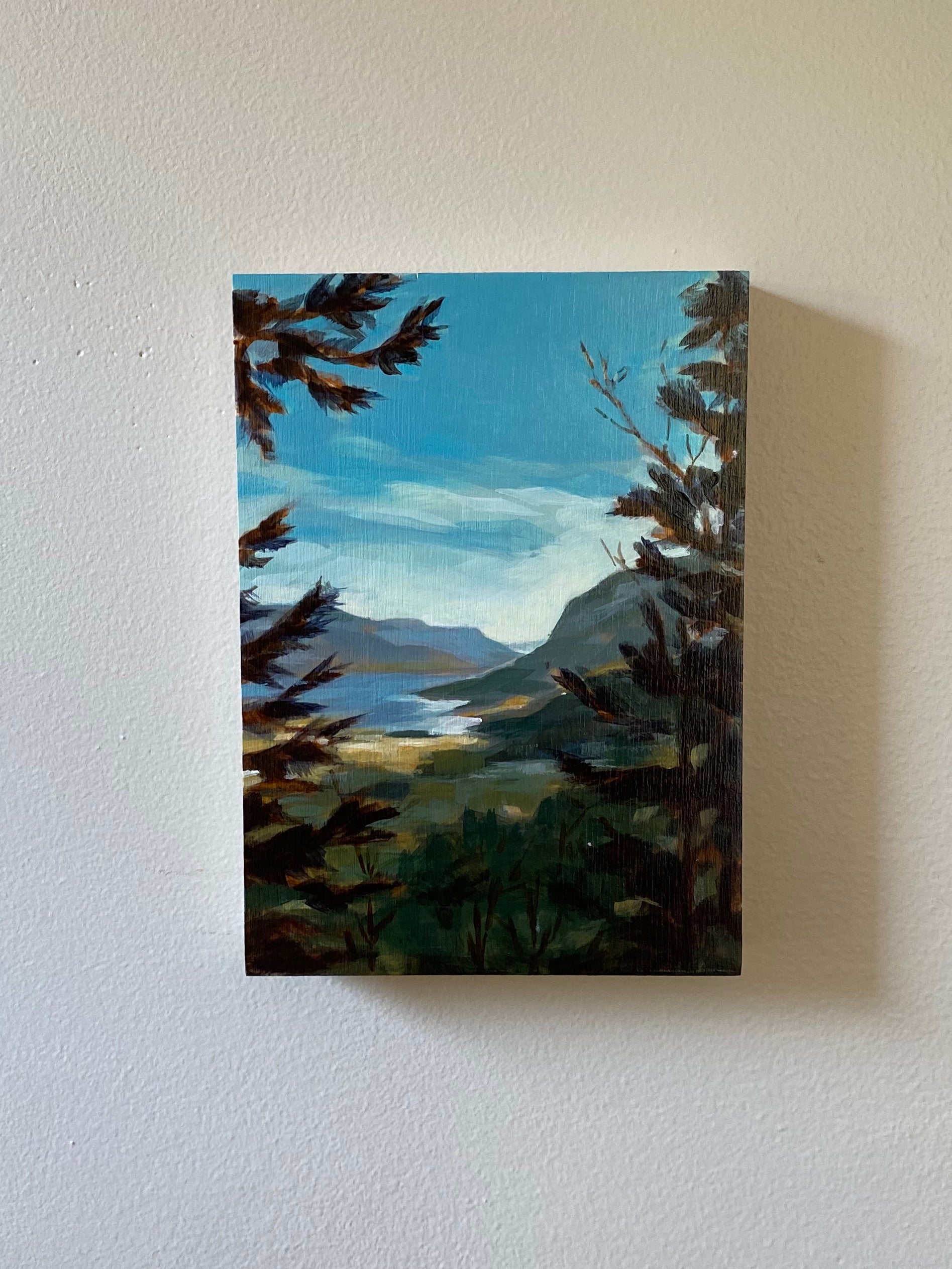 Columbia River Gorge Painting. 5x7 Portait Original Acrylic Painting of Columbia River Gorge View framed art.