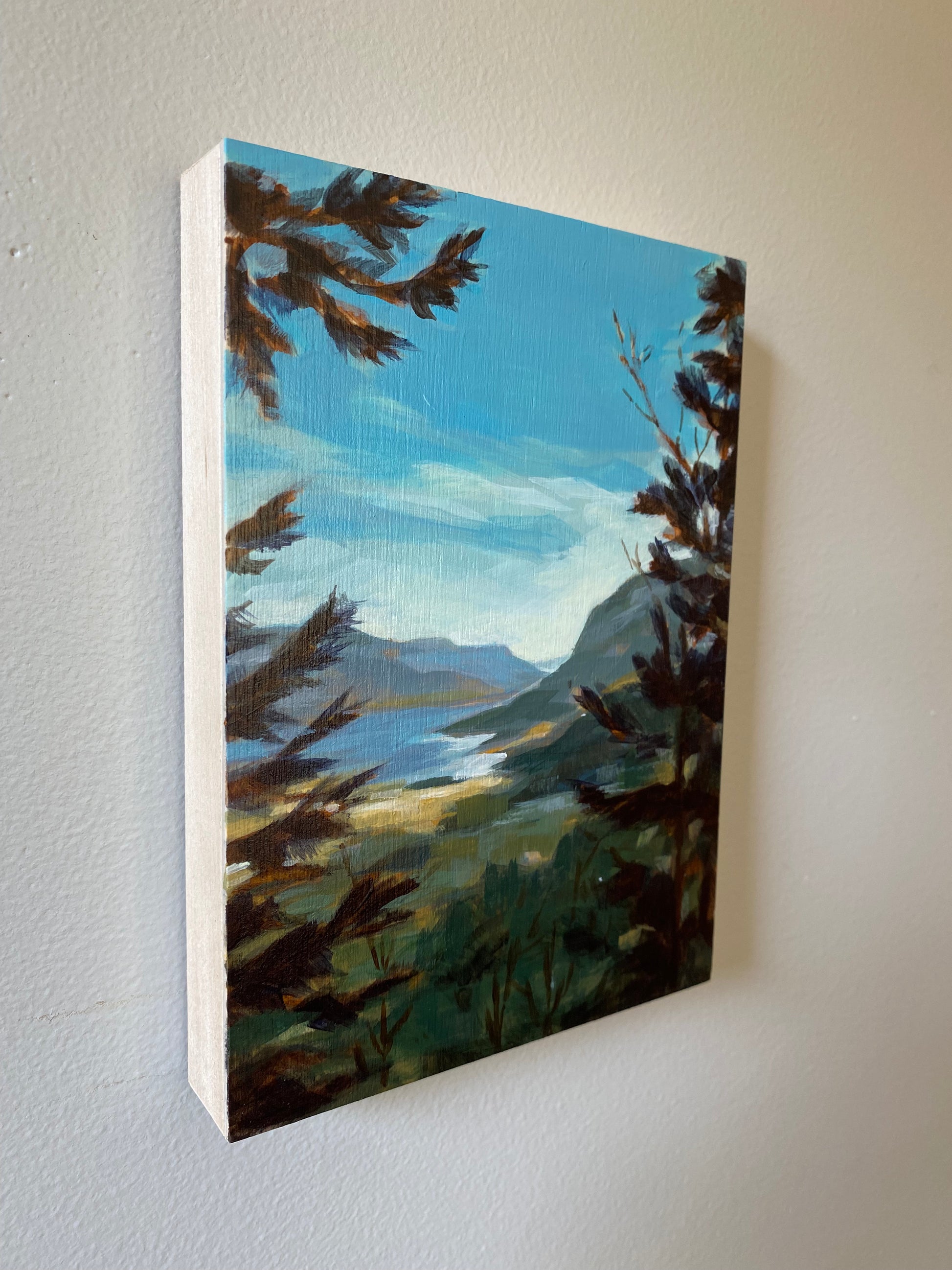 Columbia River Gorge Painting. 5x7 Portait Original Acrylic Painting of Columbia River Gorge View framed art.