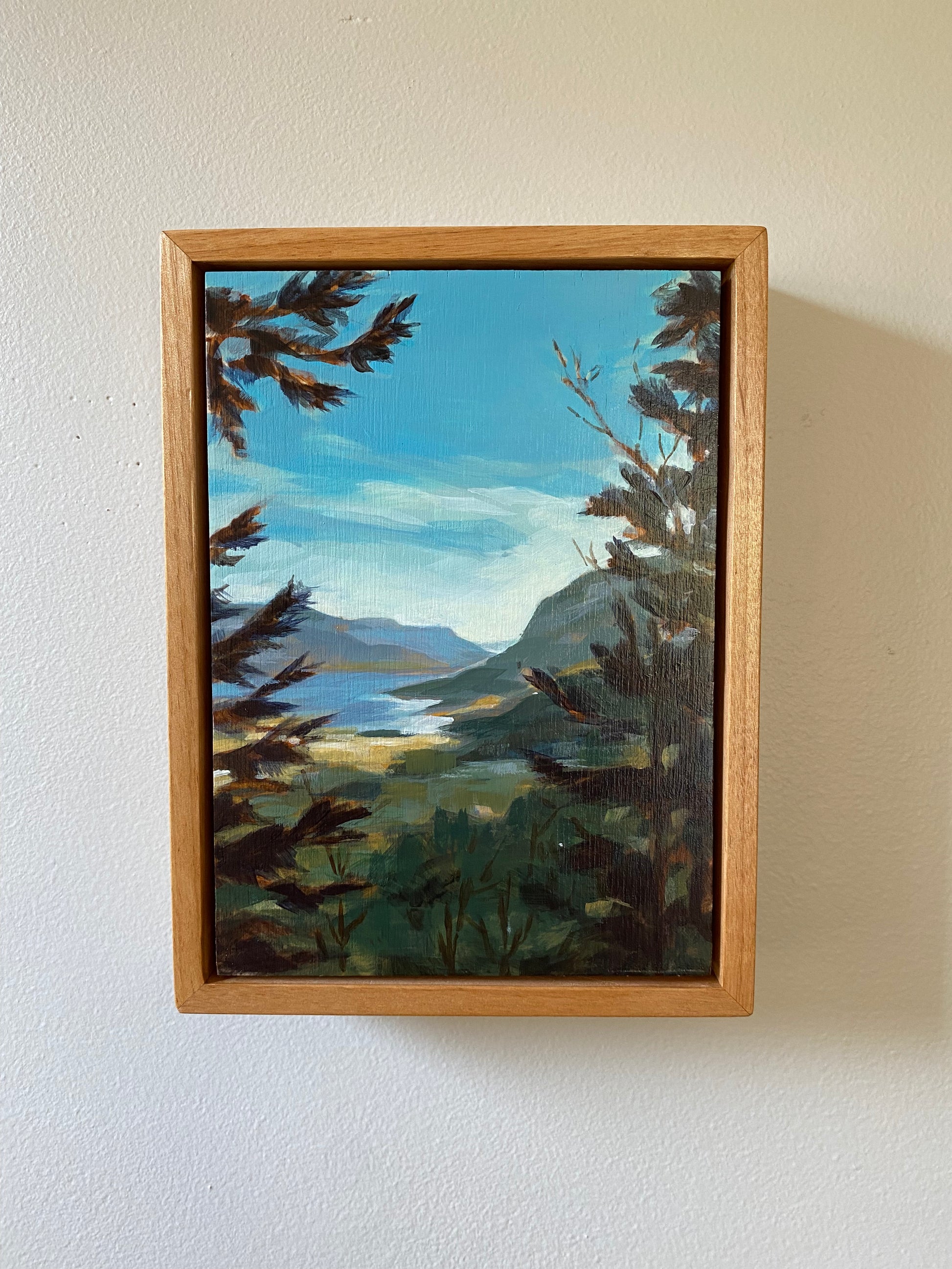 Columbia River Gorge Painting. 5x7 Portait Original Acrylic Painting of Columbia River Gorge View framed art.