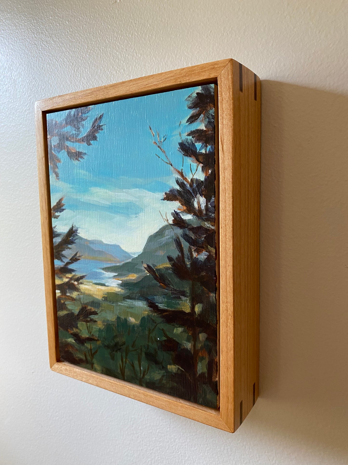 Columbia River Gorge Painting. 5x7 Portait Original Acrylic Painting of Columbia River Gorge View framed art.