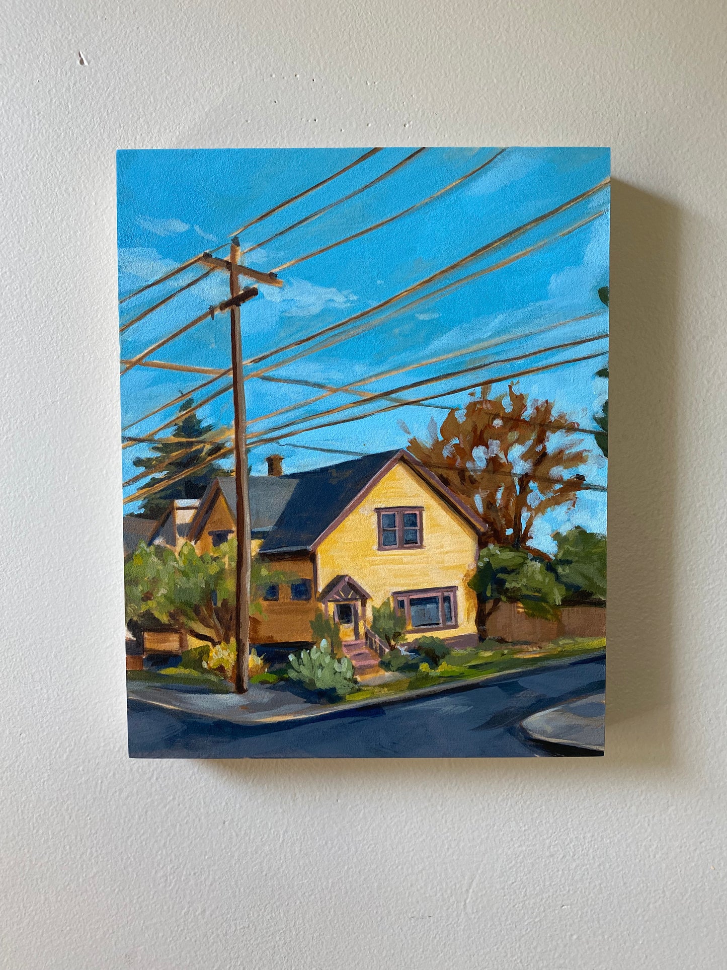 Unframed 8x10 painting of a yellow house in a Portland neighborhood