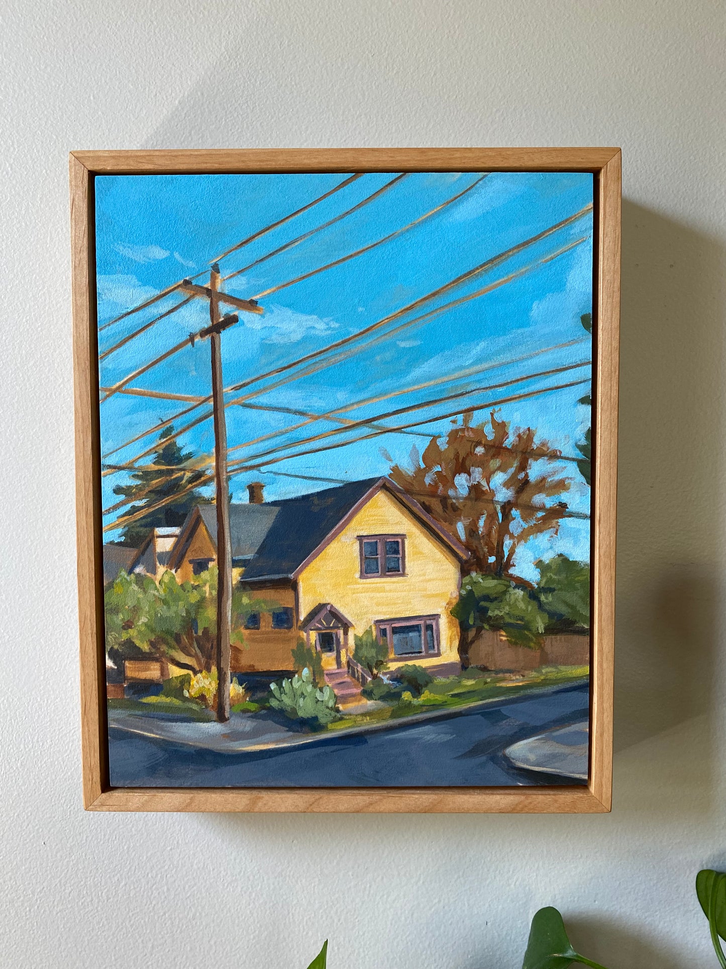 Framed 8x10 painting of a yellow house in a Portland neighborhood
